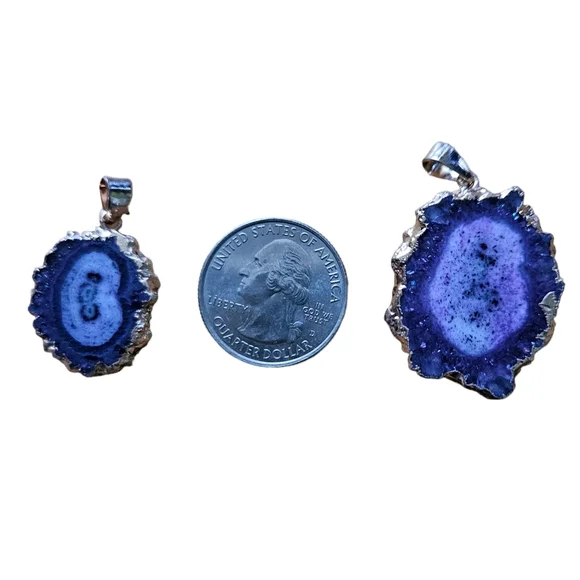 Purple Agate Pendant In Gold Tone Setting Boho - Picture 9 of 14